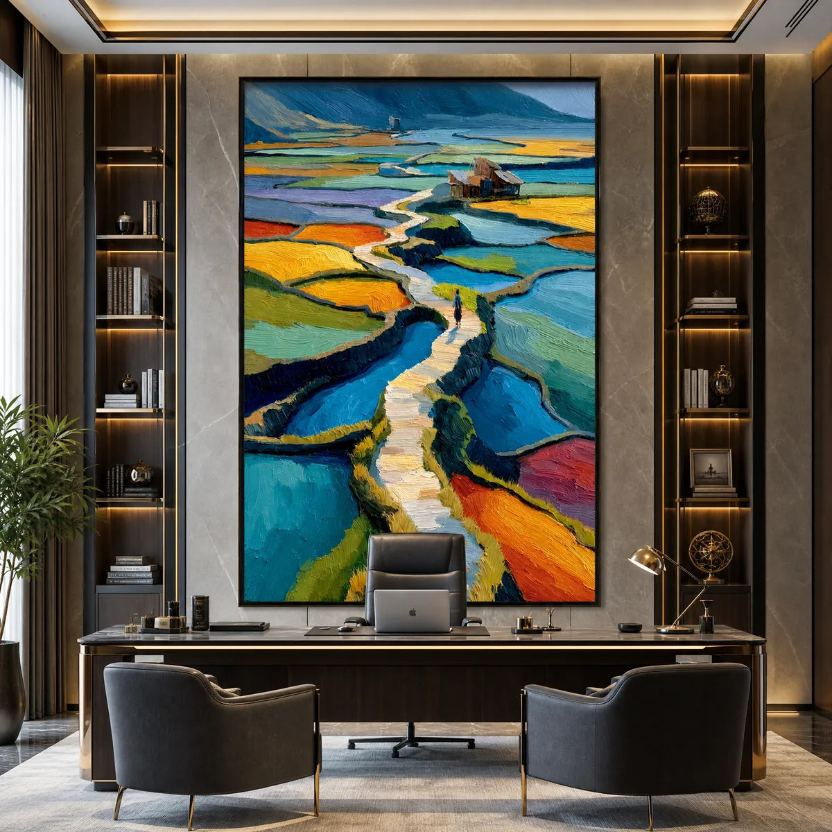 TERRACED JOURNEY: Vibrant Textured Impasto Landscape Painting