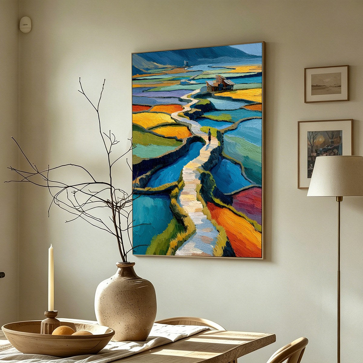 TERRACED JOURNEY: Vibrant Textured Impasto Landscape Painting