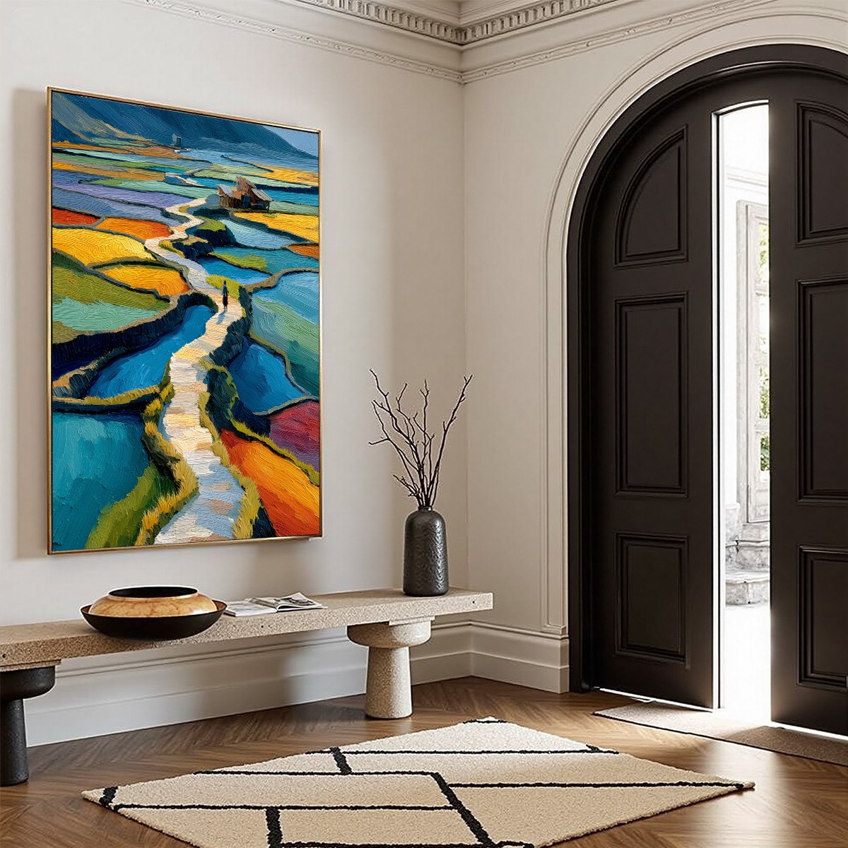 TERRACED JOURNEY: Vibrant Textured Impasto Landscape Painting