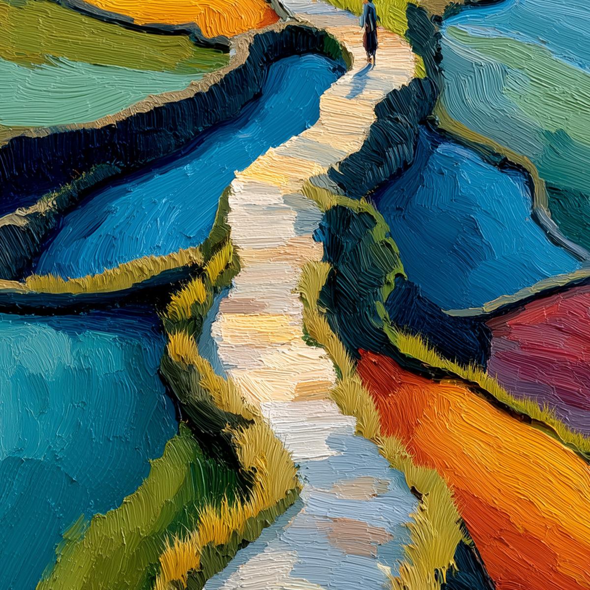 TERRACED JOURNEY: Vibrant Textured Impasto Landscape Painting