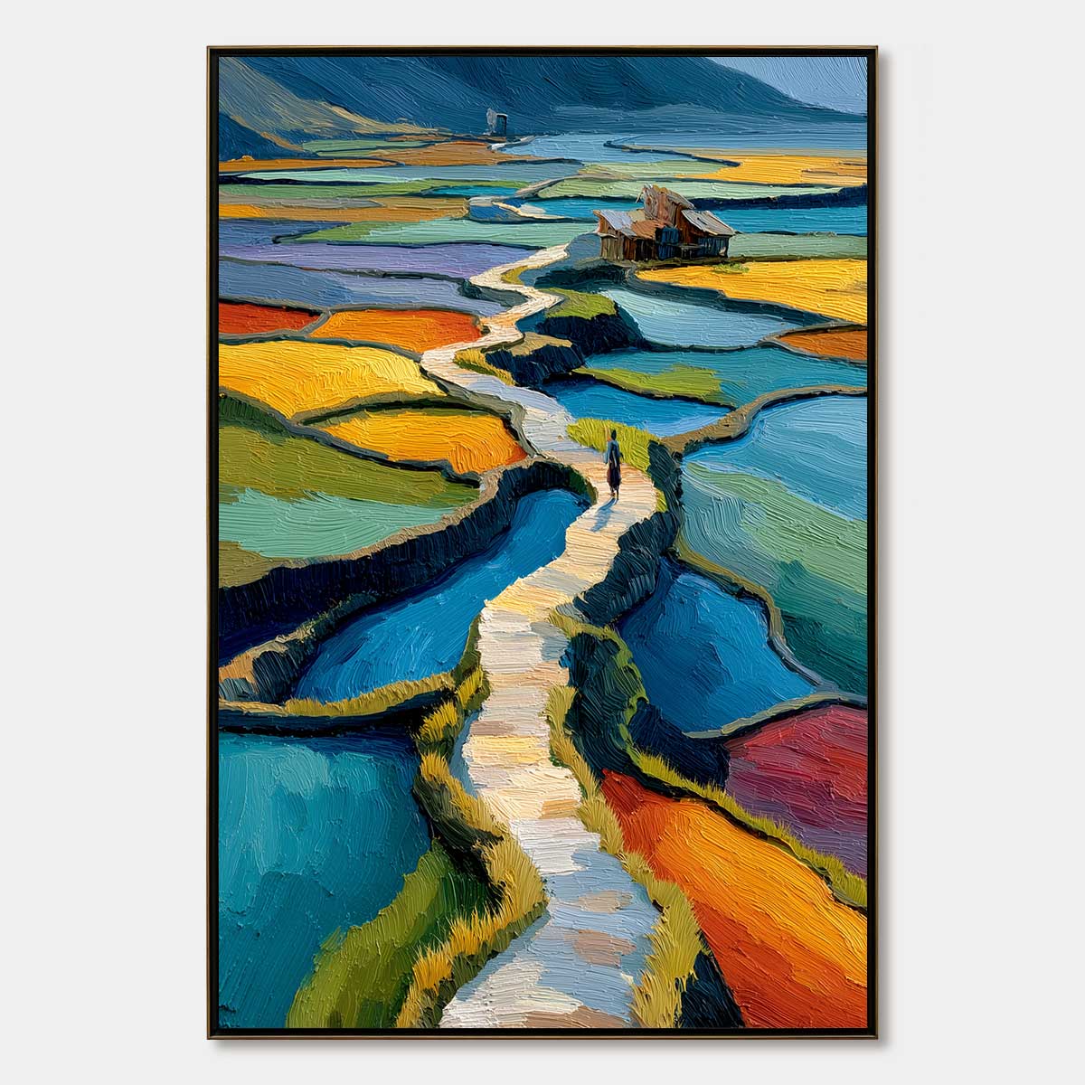 TERRACED JOURNEY: Vibrant Textured Impasto Landscape Painting