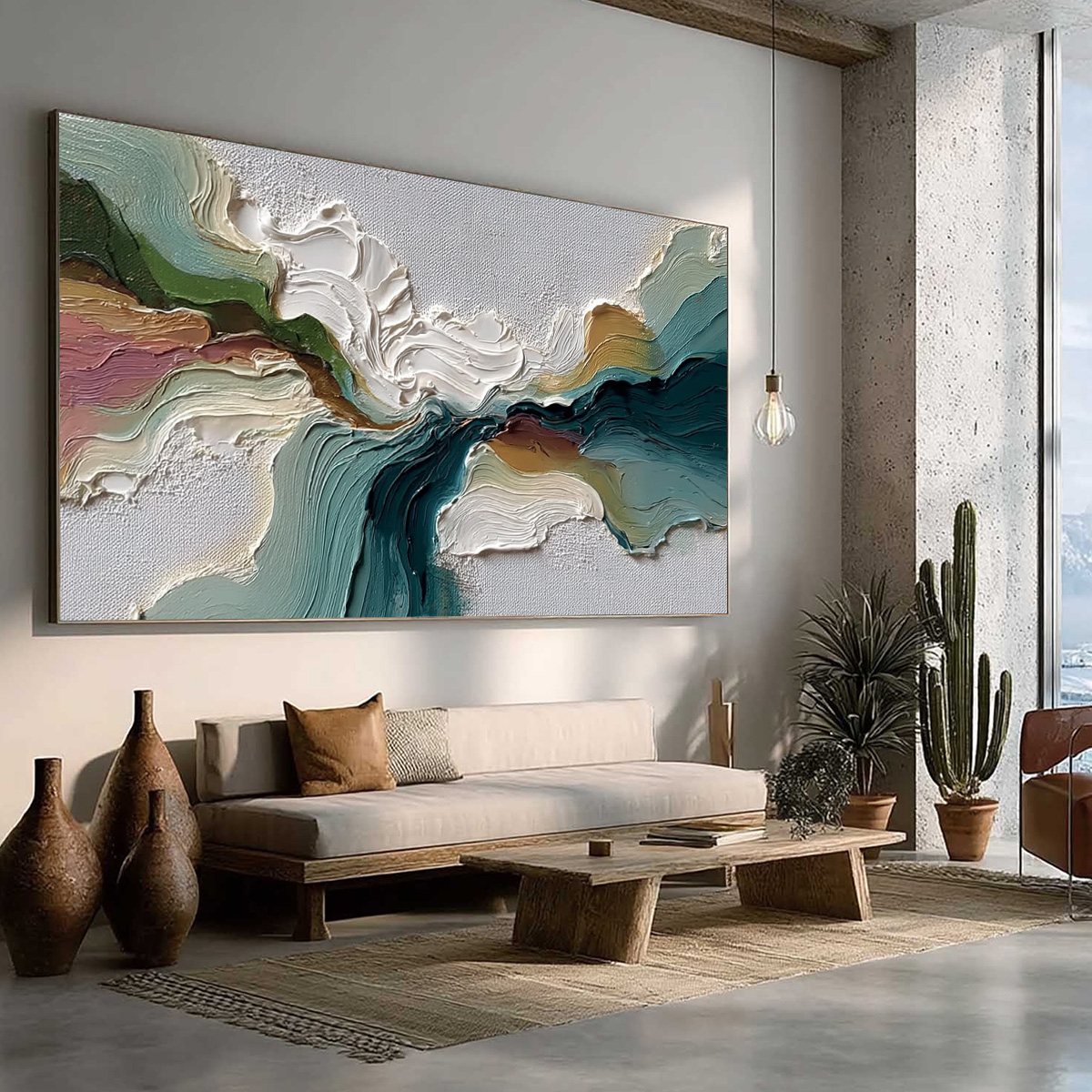 TERRAFLOW: Large Horizontal Abstract Impasto Landscape Painting