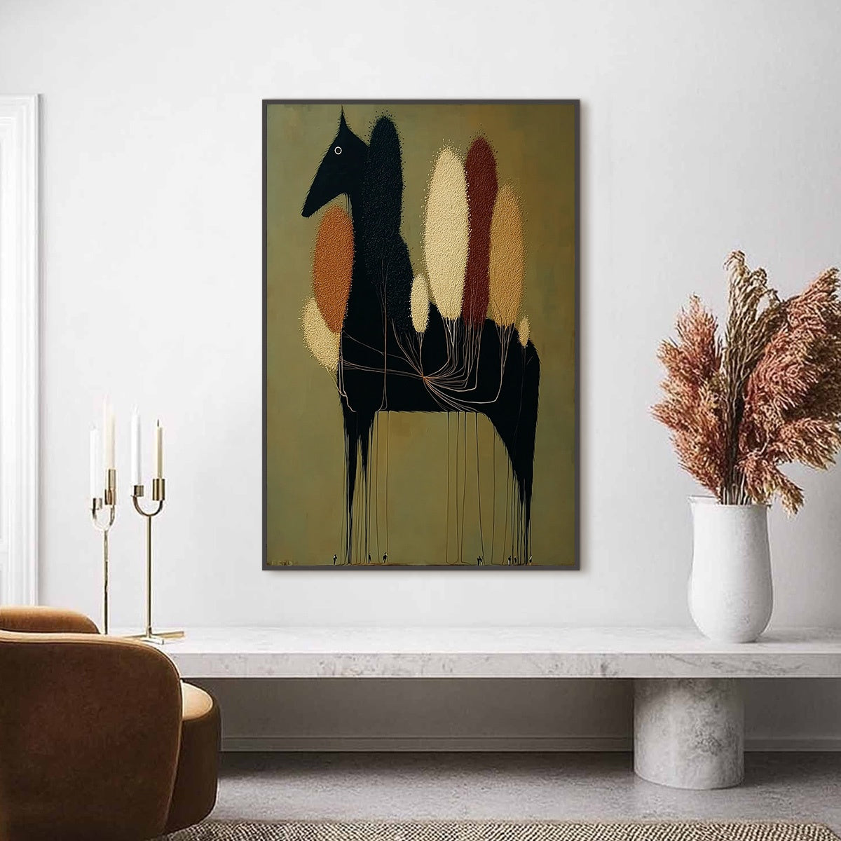 TERRANE STEED: Surreal Wabi Sabi Textured Horse and Tree Abstract Painting