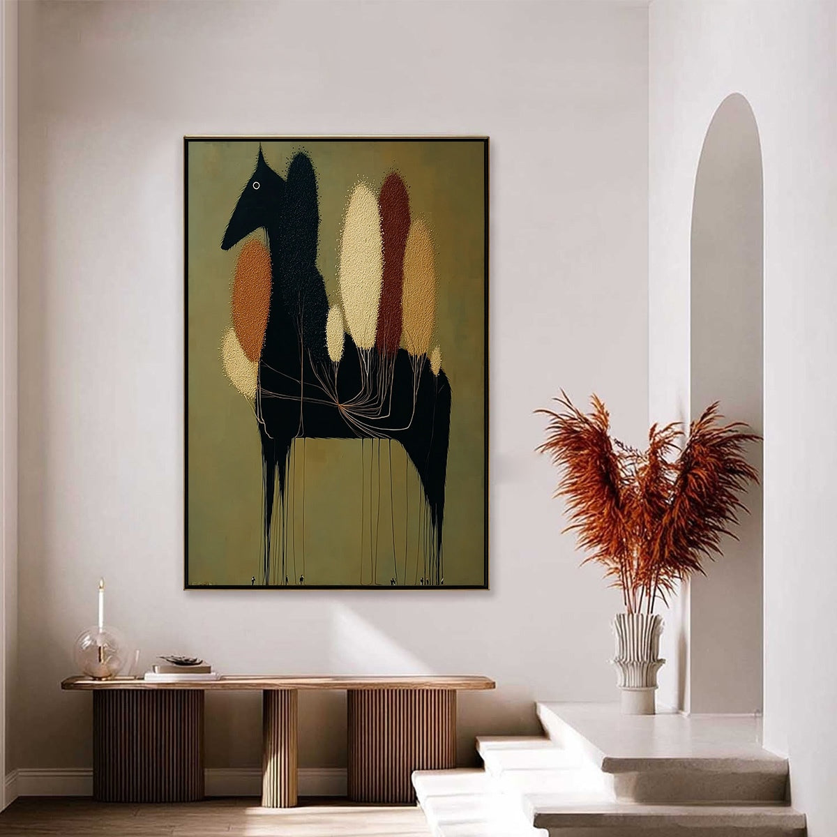 TERRANE STEED: Surreal Wabi Sabi Textured Horse and Tree Abstract Painting