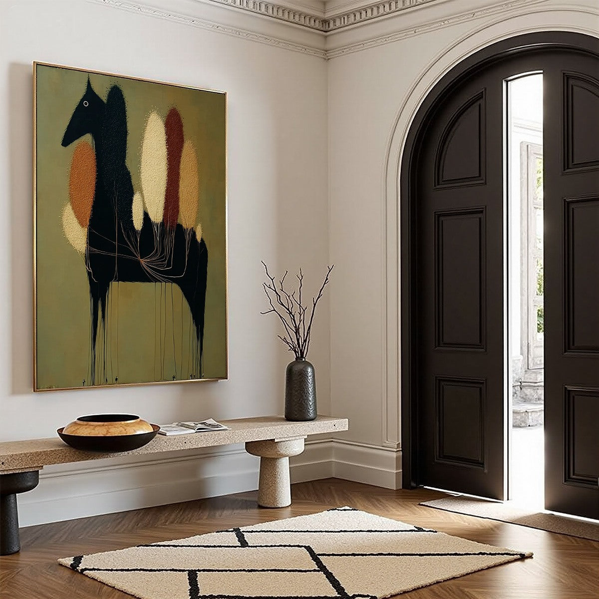 TERRANE STEED: Surreal Wabi Sabi Textured Horse and Tree Abstract Painting
