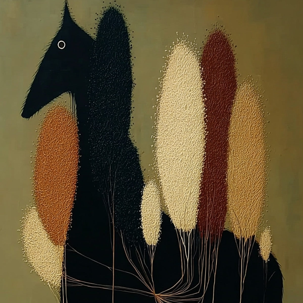 TERRANE STEED: Surreal Wabi Sabi Textured Horse and Tree Abstract Painting