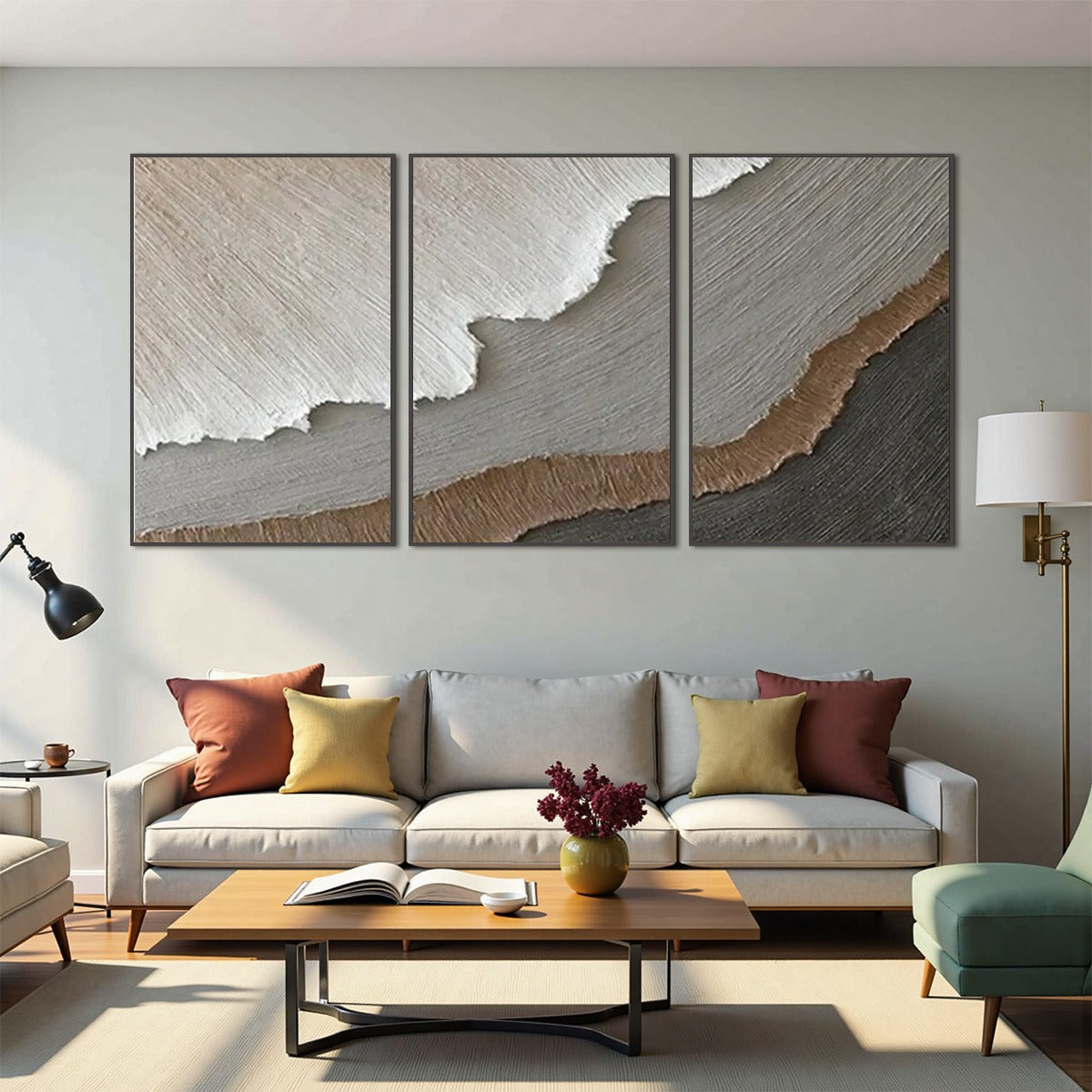 TERRA FIRMA: Textured Abstract Earth Tones Triptych Painting