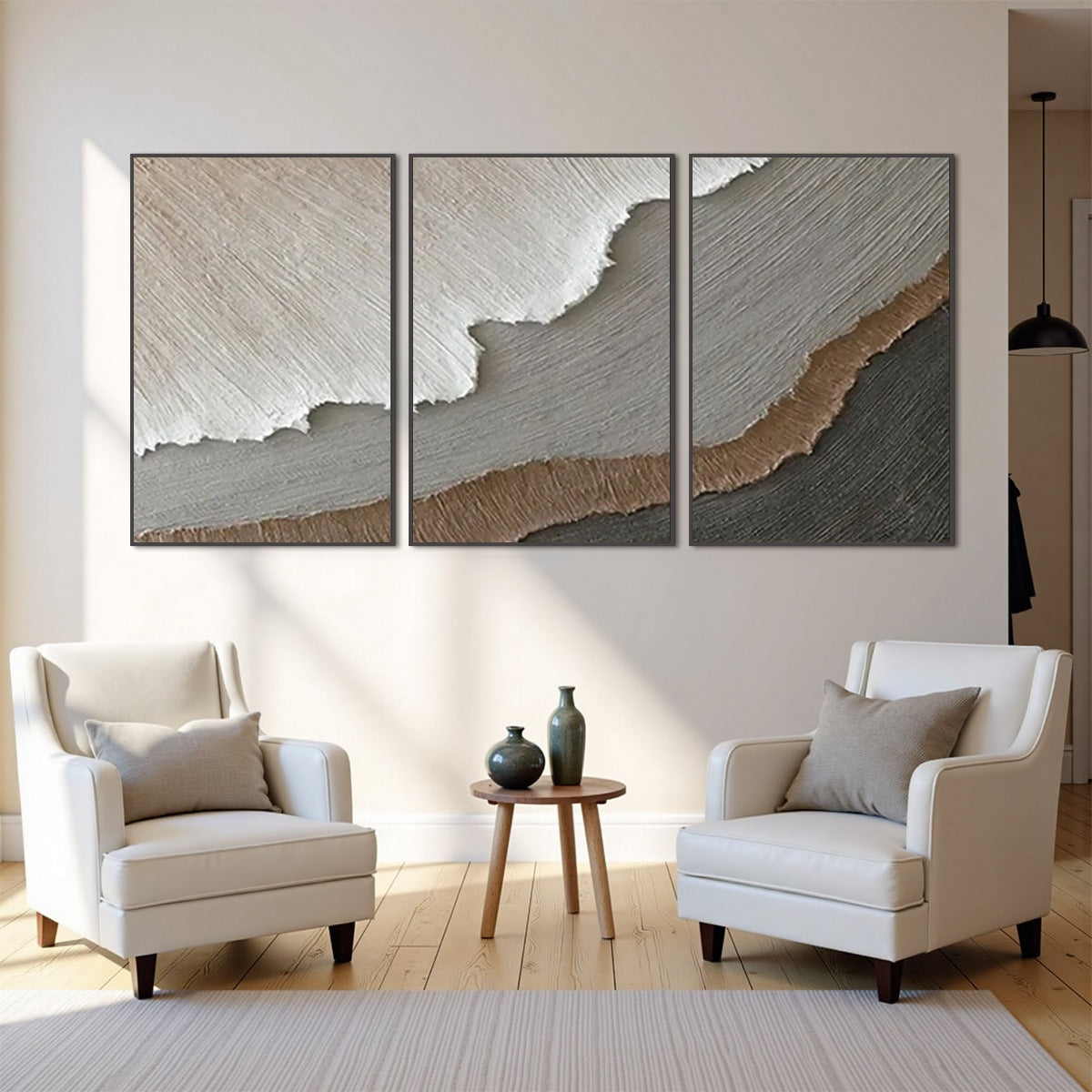 TERRA FIRMA: Textured Abstract Earth Tones Triptych Painting