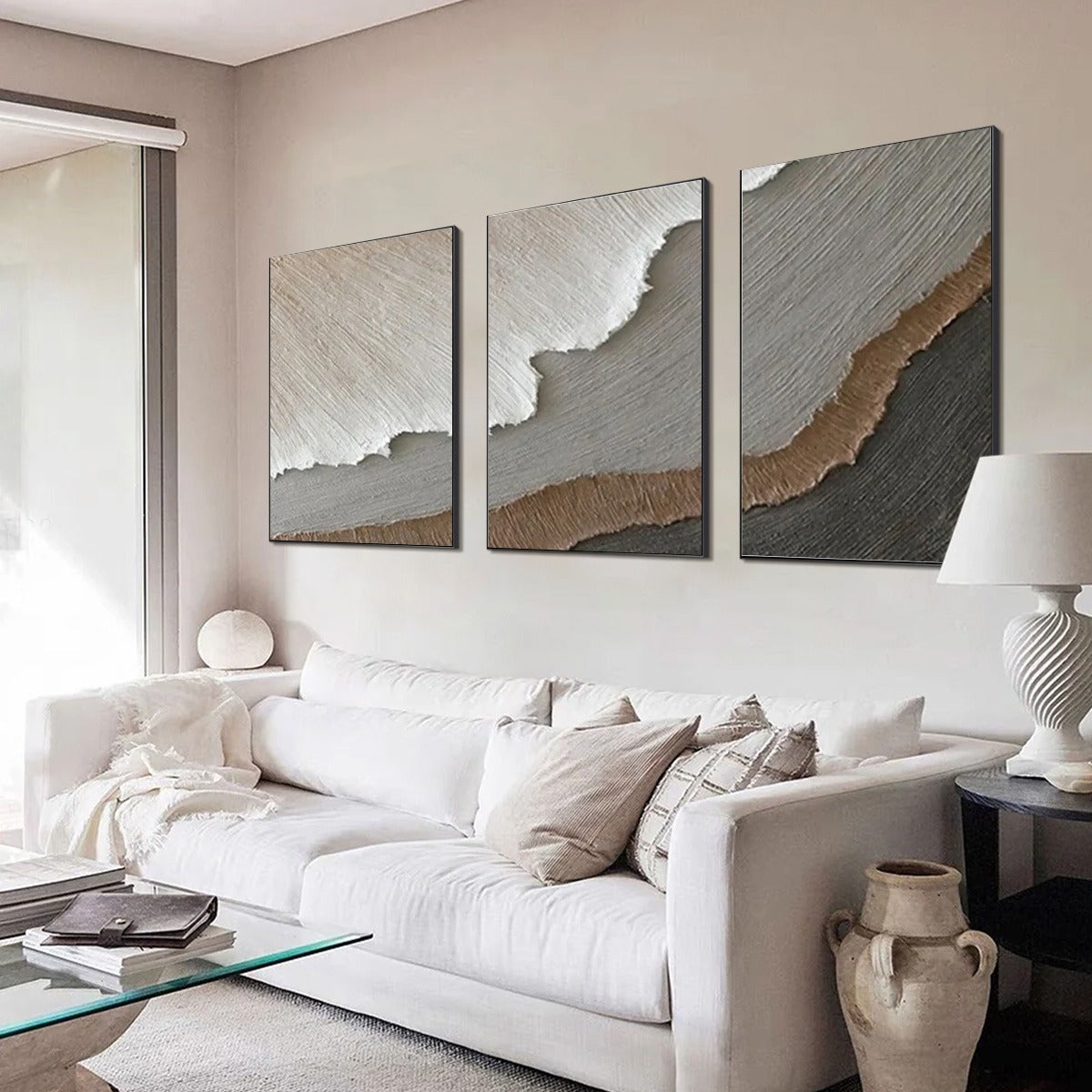 TERRA FIRMA: Textured Abstract Earth Tones Triptych Painting