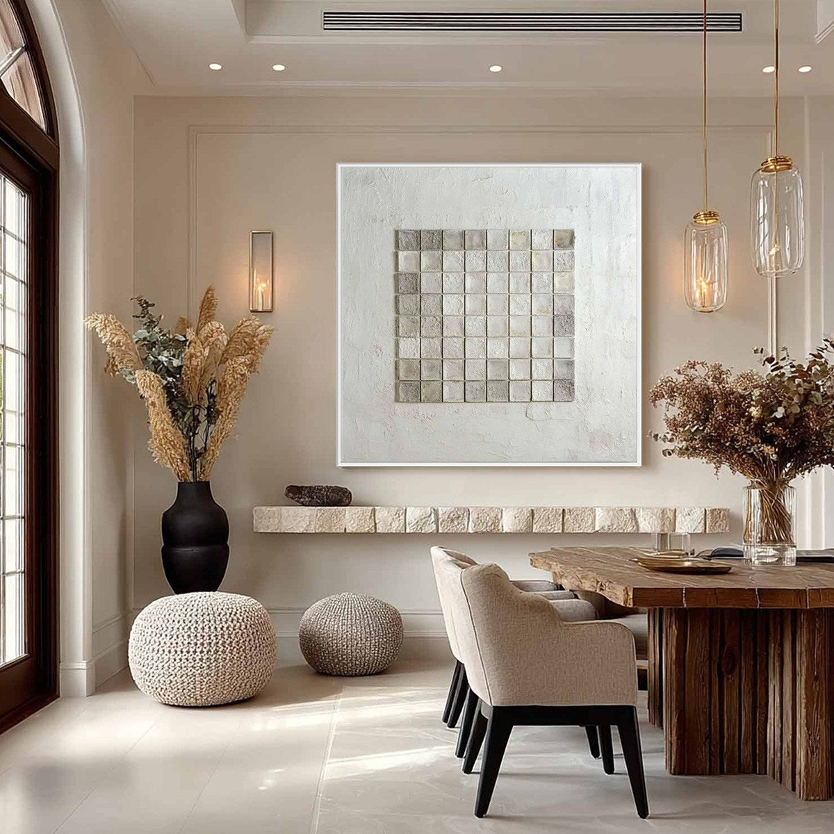 TESSELLATION Textured Minimalist Abstract White Oil Painting