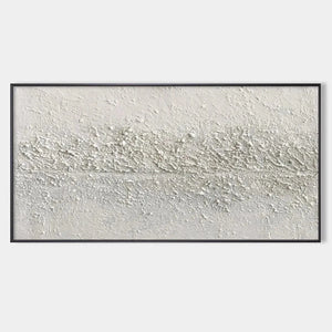 Textured Whispers painting by Javier Ramirez, all-white minimalist abstract art with heavy texture on premium canvas.