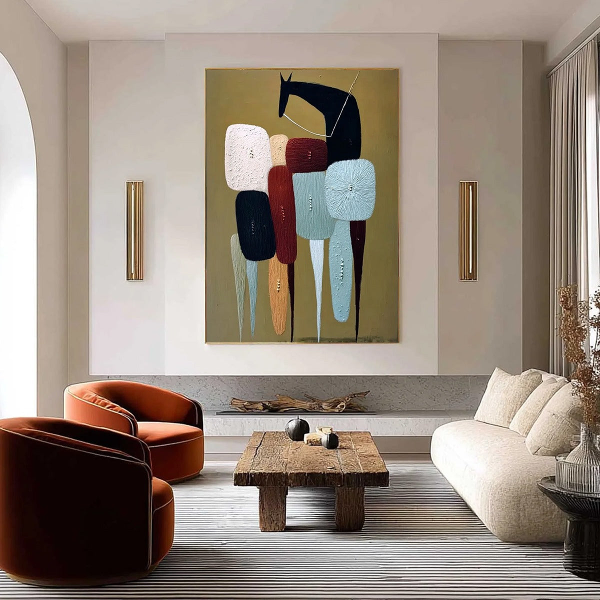 **THE CARAVAN:** Abstract Boho Wabi Sabi Textured Horse Painting