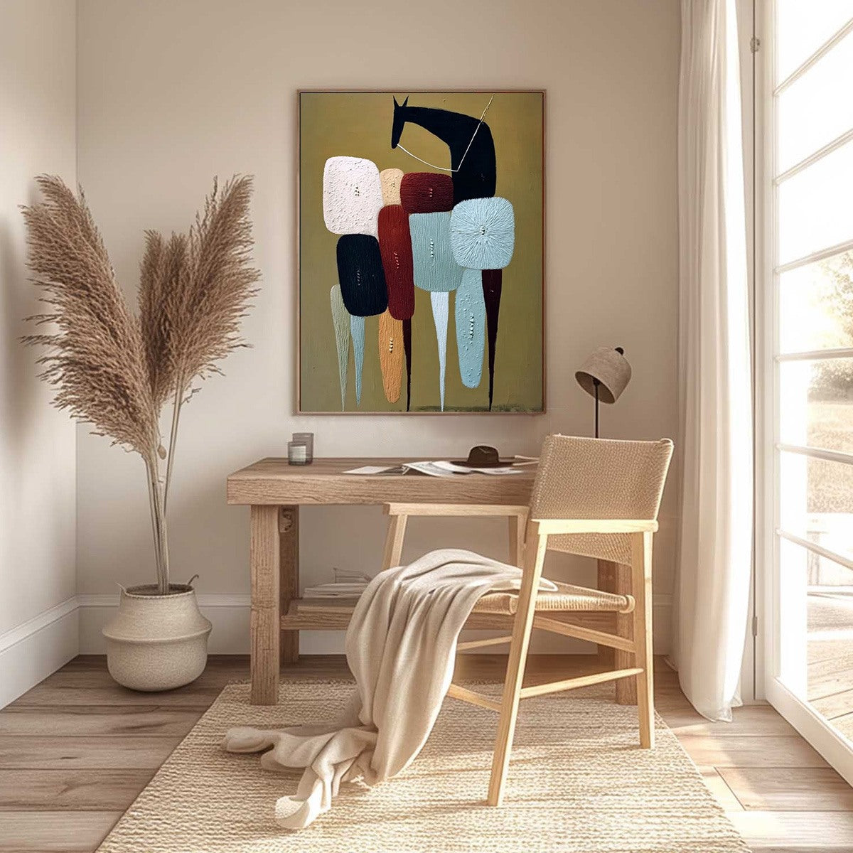 **THE CARAVAN:** Abstract Boho Wabi Sabi Textured Horse Painting