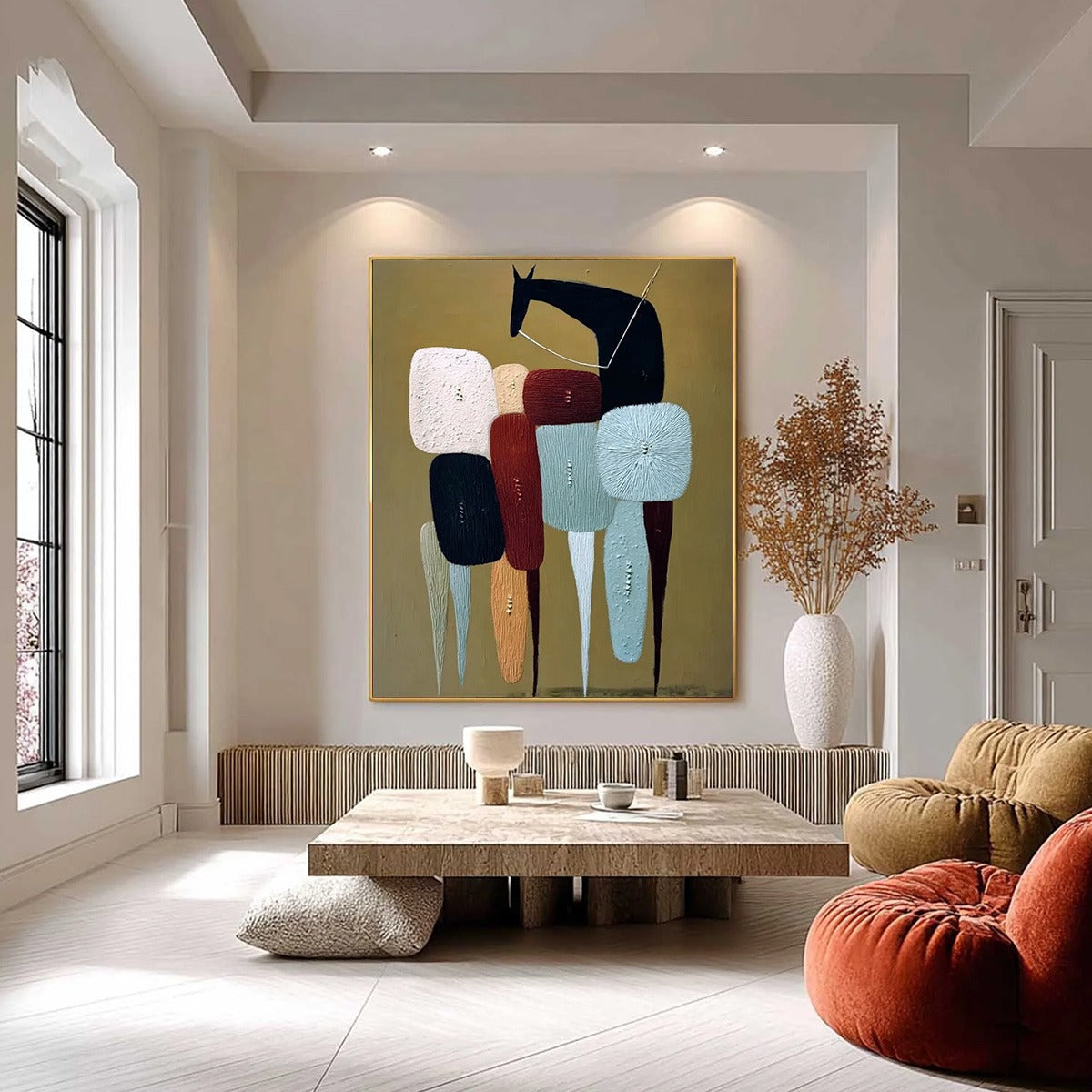 **THE CARAVAN:** Abstract Boho Wabi Sabi Textured Horse Painting