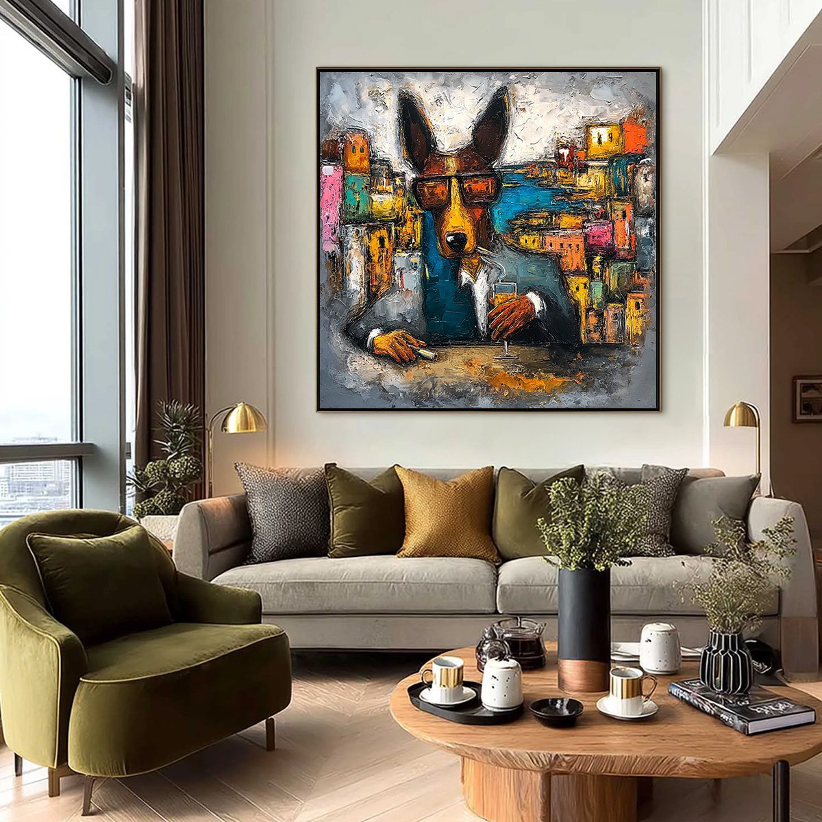 THE CHAIRMAN: Textured Impasto Painting of a Dapper Dog in the City