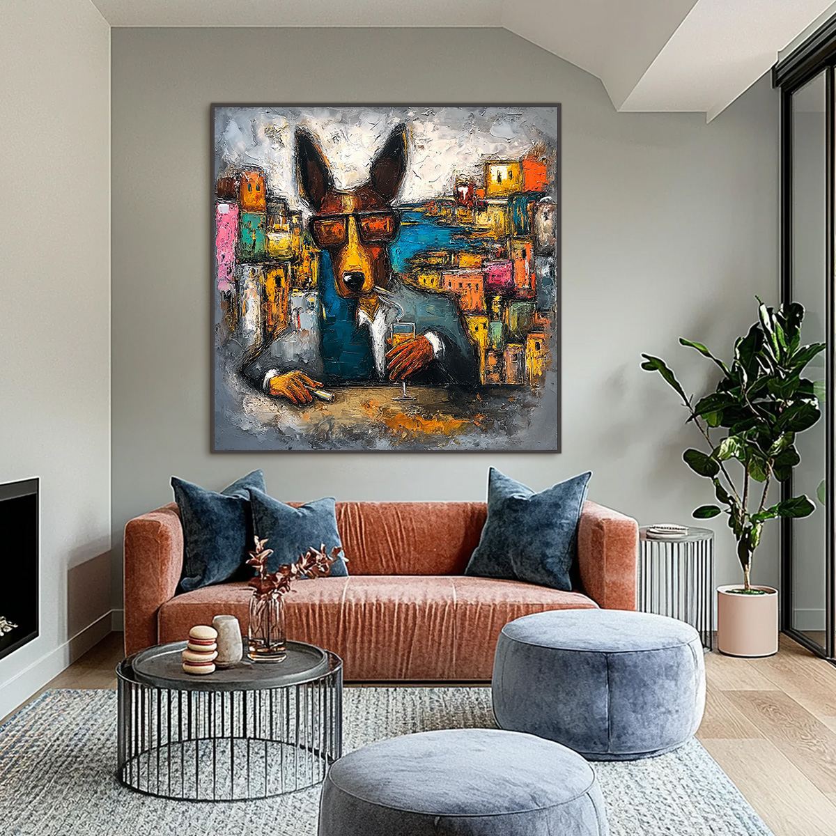 THE CHAIRMAN: Textured Impasto Painting of a Dapper Dog in the City