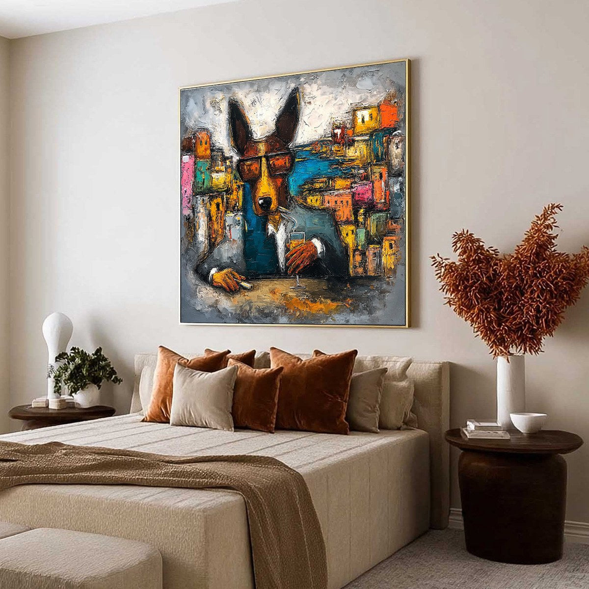 THE CHAIRMAN: Textured Impasto Painting of a Dapper Dog in the City