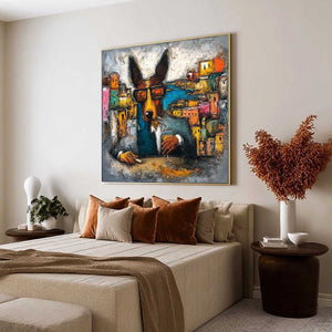 THE CHAIRMAN: Textured Impasto Painting of a Dapper Dog in the City