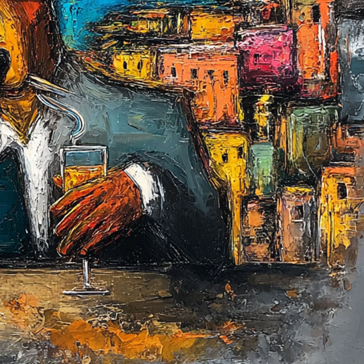 THE CHAIRMAN: Textured Impasto Painting of a Dapper Dog in the City