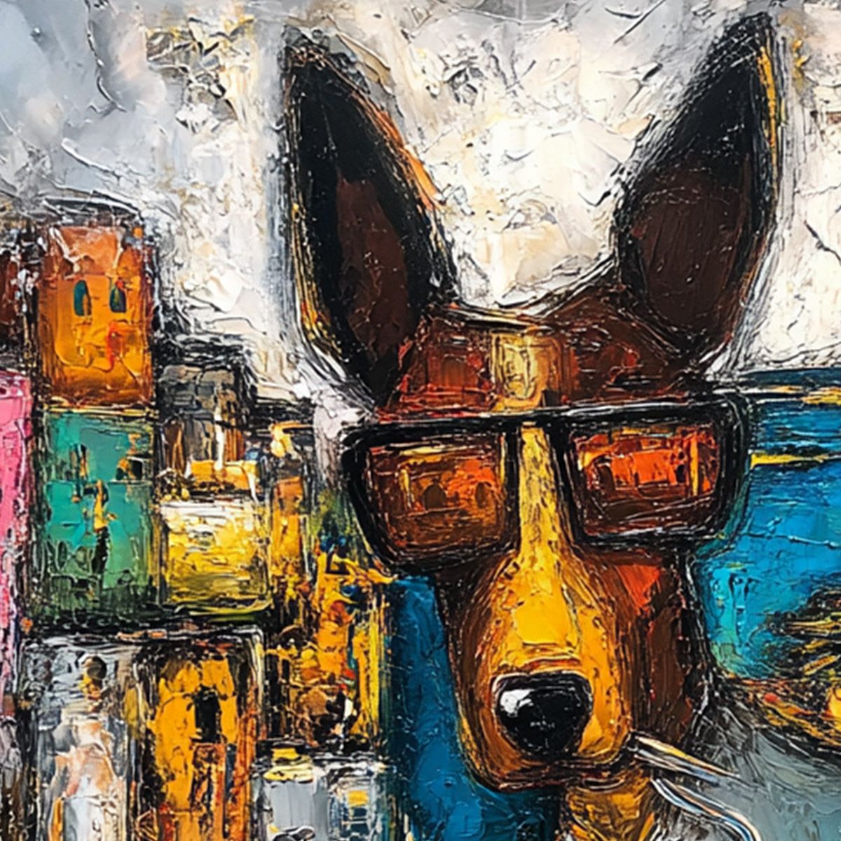 THE CHAIRMAN: Textured Impasto Painting of a Dapper Dog in the City