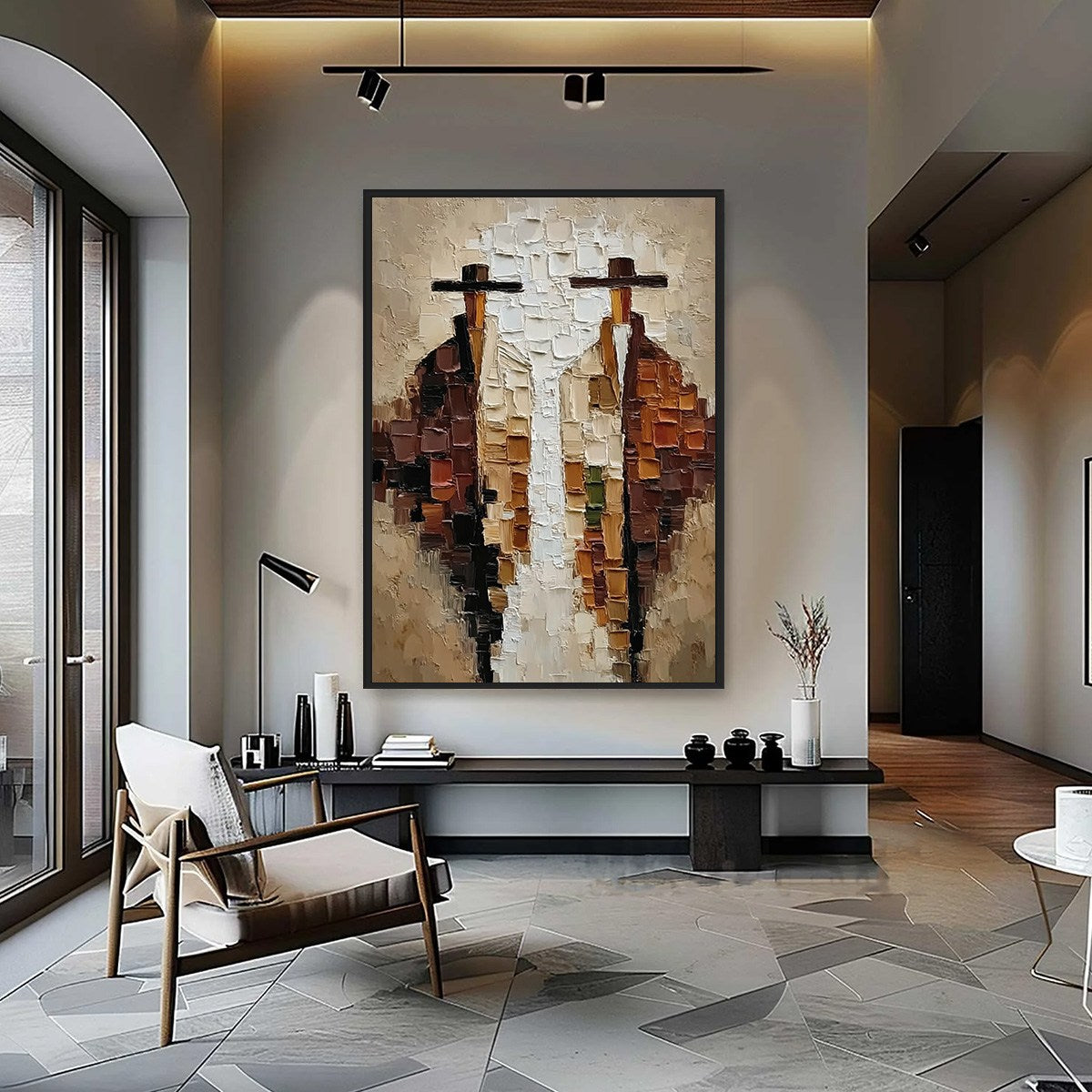 THE COMPANIONS: Heavily Textured Abstract Figurative Impasto Painting