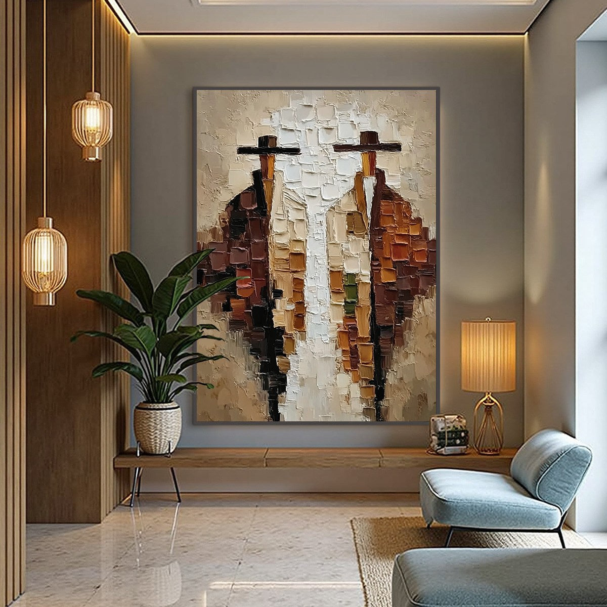 THE COMPANIONS: Heavily Textured Abstract Figurative Impasto Painting