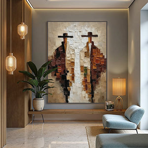 THE COMPANIONS: Heavily Textured Abstract Figurative Impasto Painting