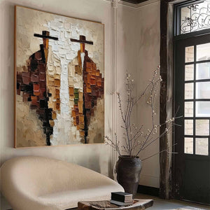 THE COMPANIONS: Heavily Textured Abstract Figurative Impasto Painting