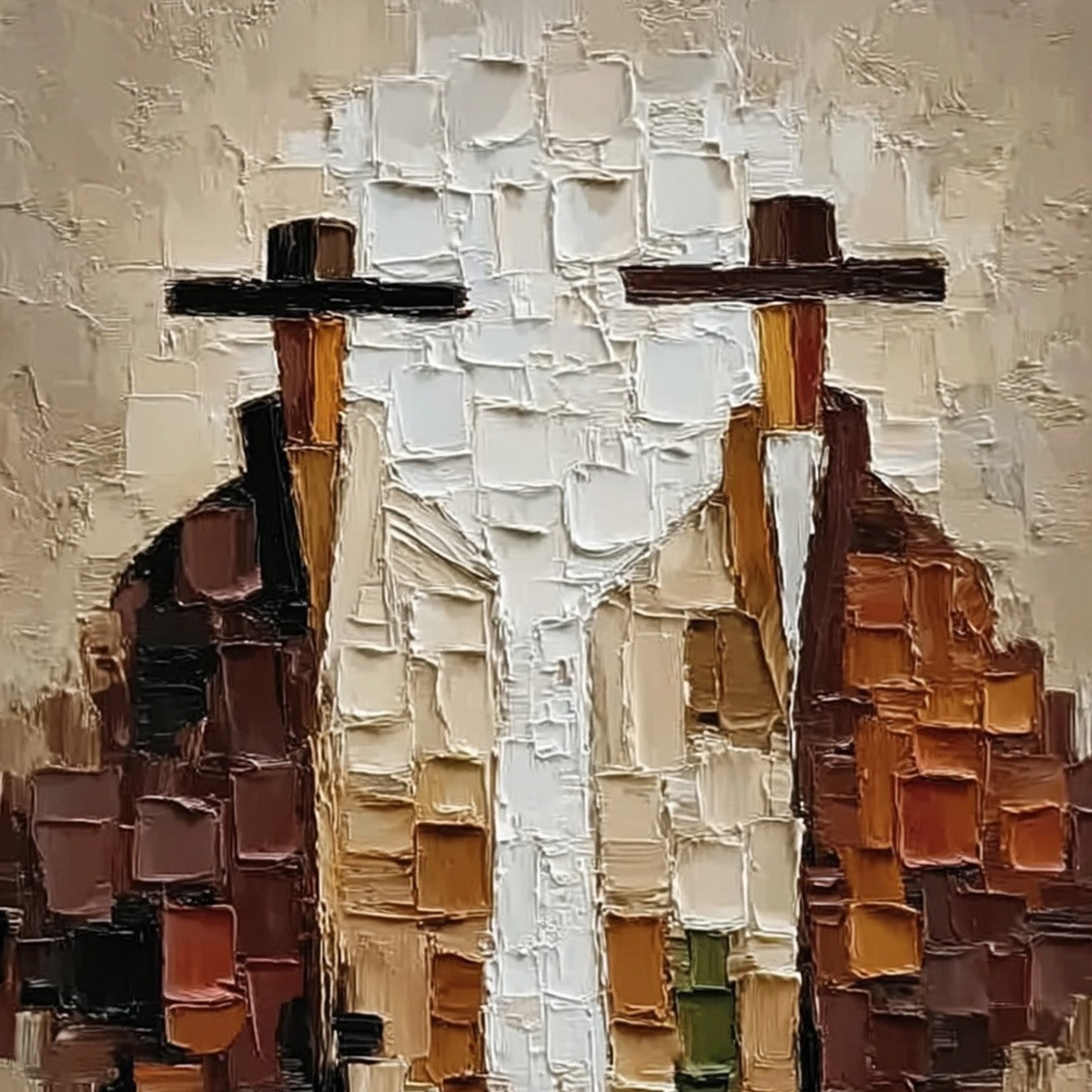 THE COMPANIONS: Heavily Textured Abstract Figurative Impasto Painting
