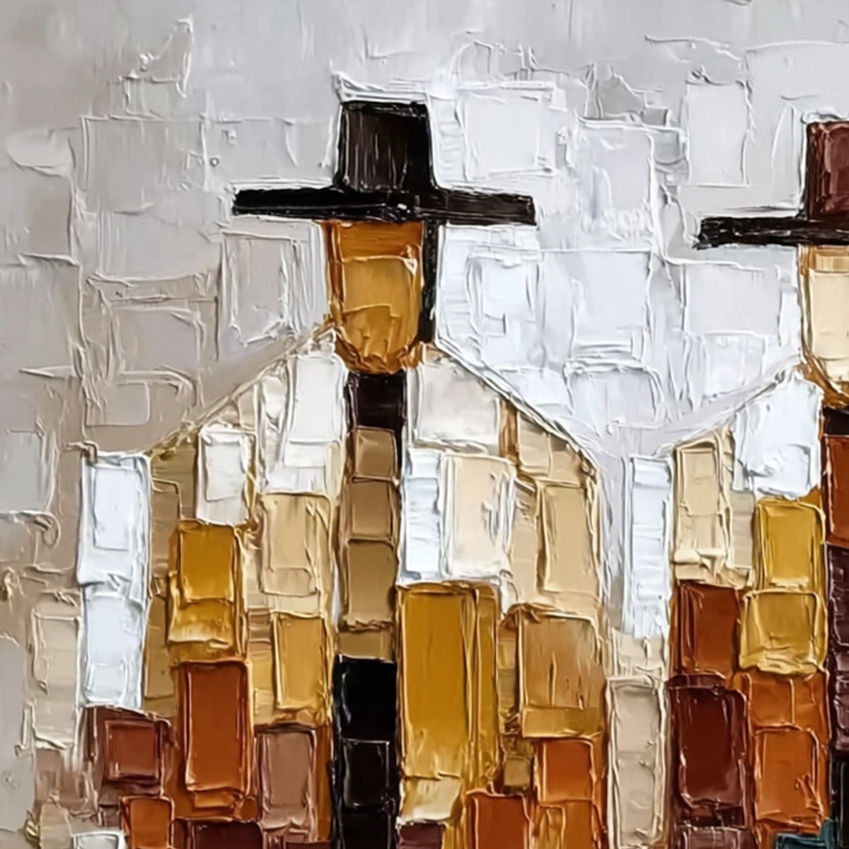 THE COMPANIONS: Heavily Textured Abstract Figurative Palette Knife Oil Painting