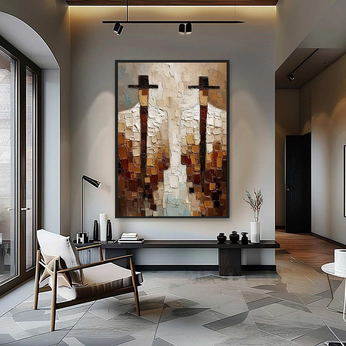 THE COMPANIONS: Heavy Texture Impasto Painting of Two Figures