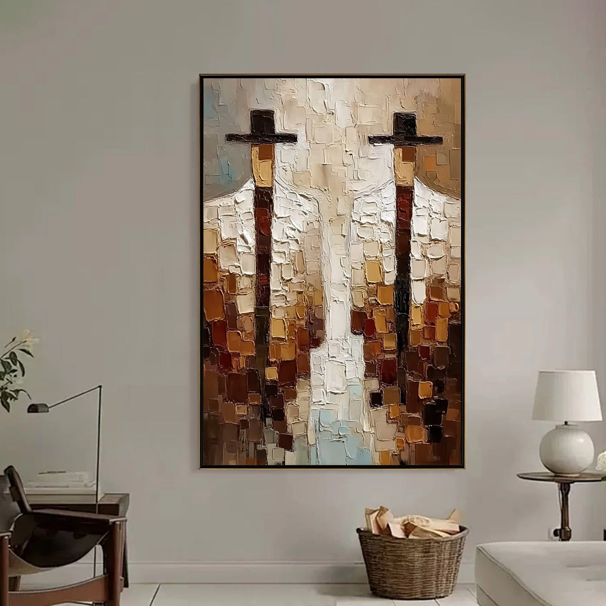 THE COMPANIONS: Heavy Texture Impasto Painting of Two Figures
