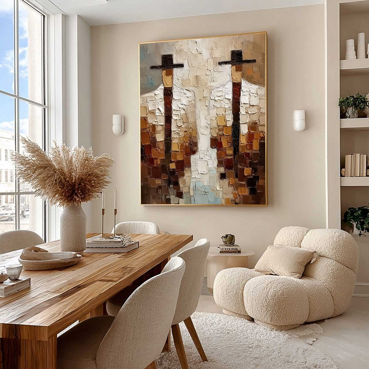 THE COMPANIONS: Heavy Texture Impasto Painting of Two Figures