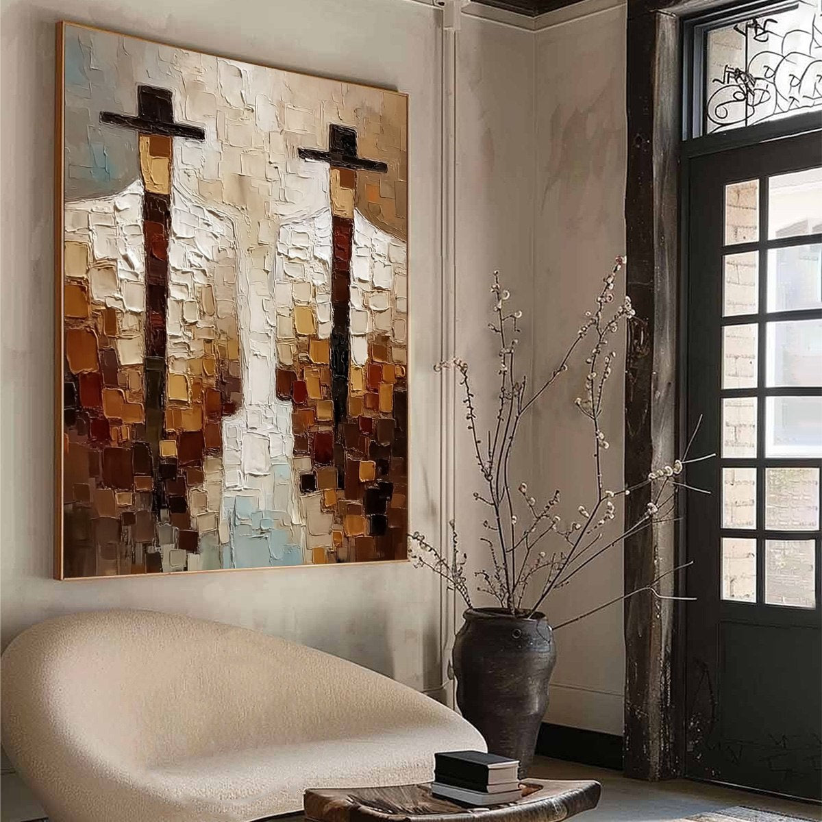 THE COMPANIONS: Heavy Texture Impasto Painting of Two Figures