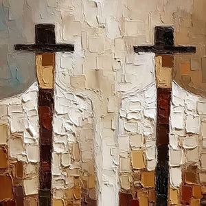 THE COMPANIONS: Heavy Texture Impasto Painting of Two Figures
