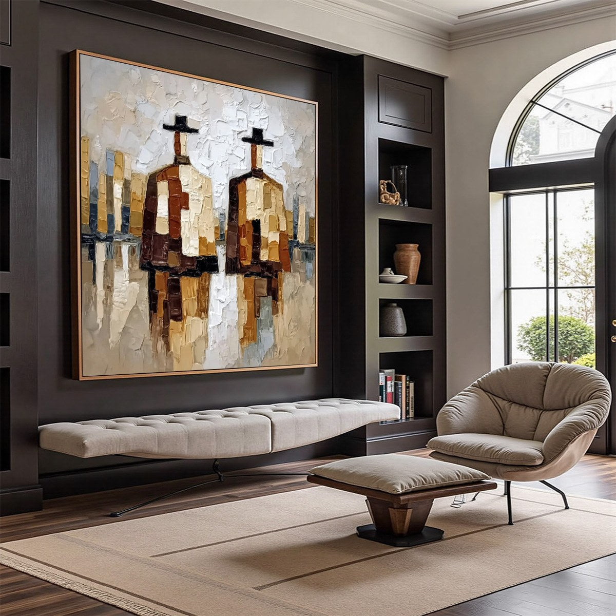 THE COMPANIONS: Textured Abstract Cityscape Painting of Two Figures