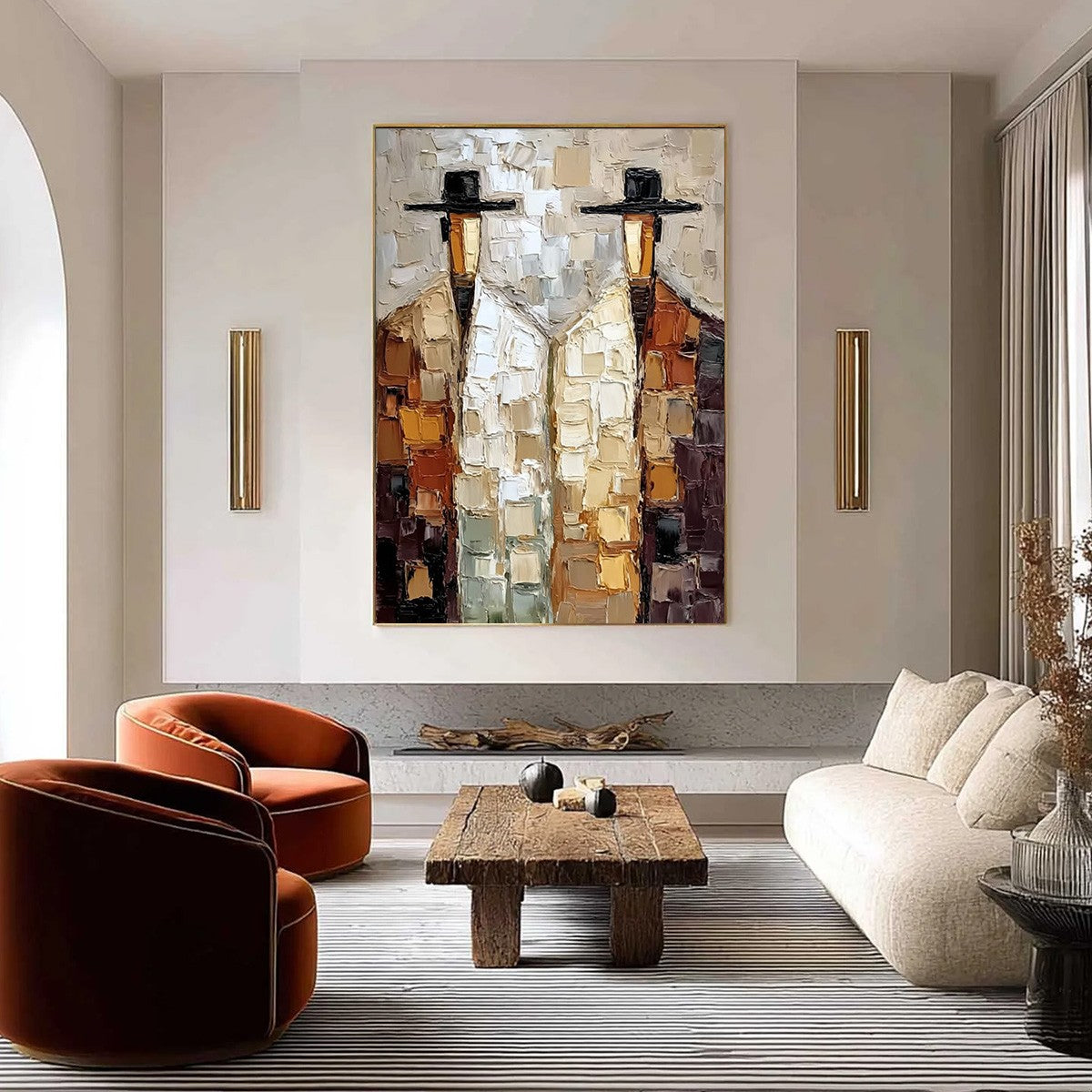THE COMPANIONS: Textured Abstract Figurative Impasto Oil Painting