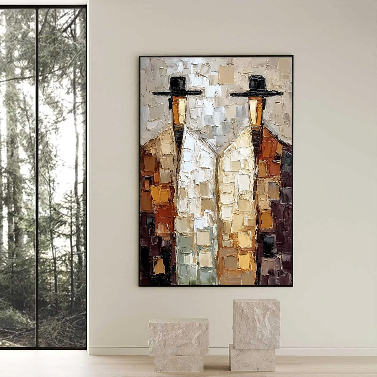 THE COMPANIONS: Textured Abstract Figurative Impasto Oil Painting
