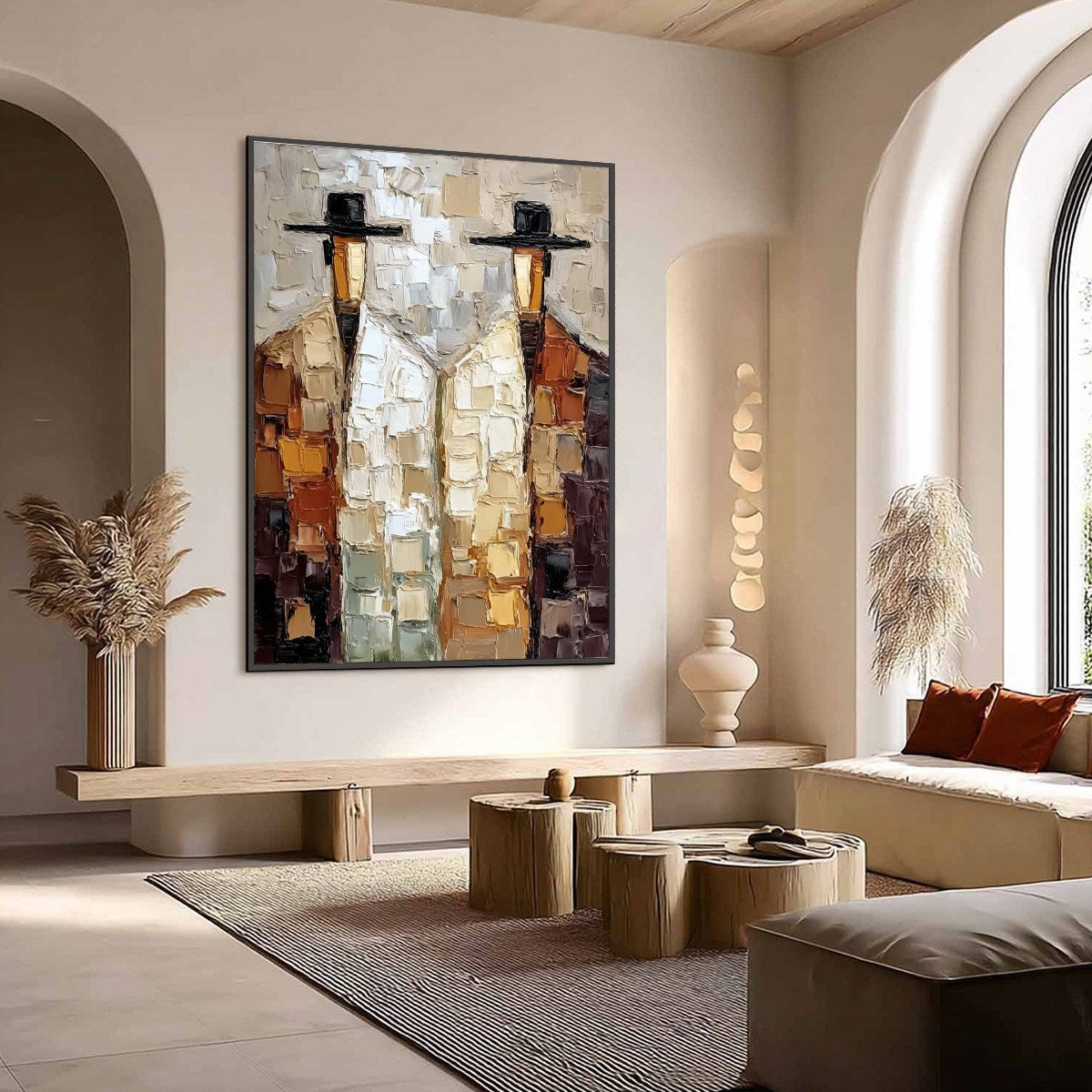 THE COMPANIONS: Textured Abstract Figurative Impasto Oil Painting