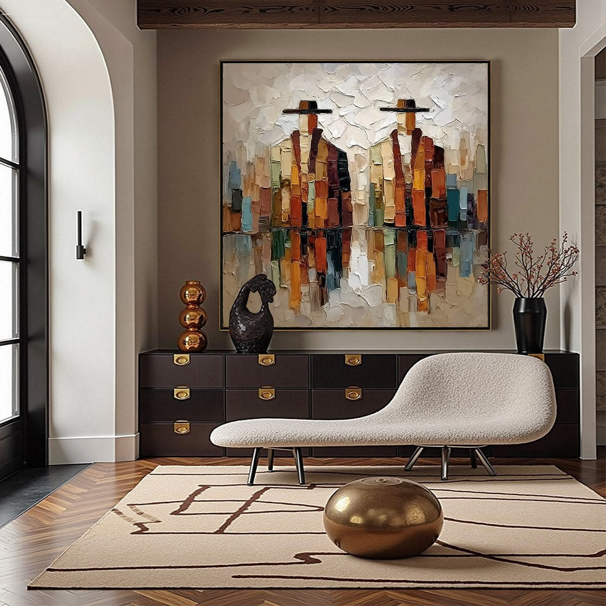 THE COMPANIONS: Textured Abstract Figurative Impasto Painting