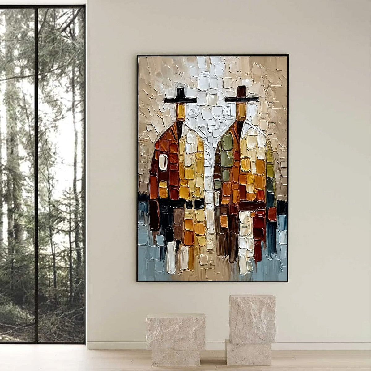 THE COMPANIONS: Textured Abstract Figurative Impasto Painting