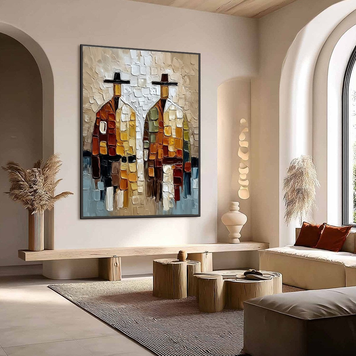 THE COMPANIONS: Textured Abstract Figurative Impasto Painting