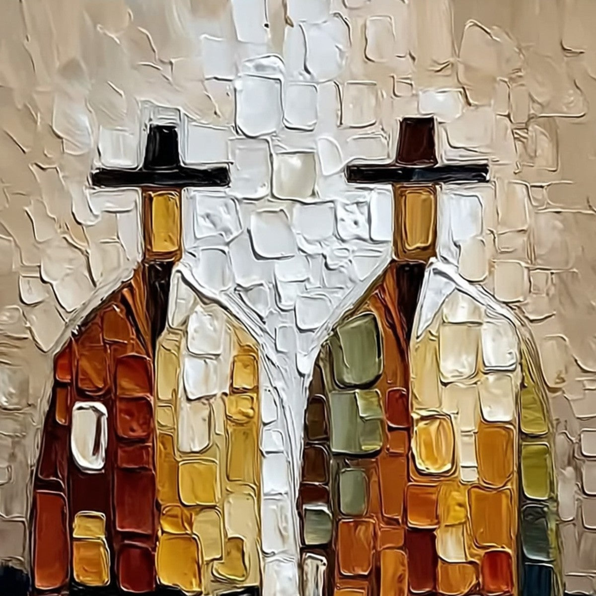 THE COMPANIONS: Textured Abstract Figurative Impasto Painting