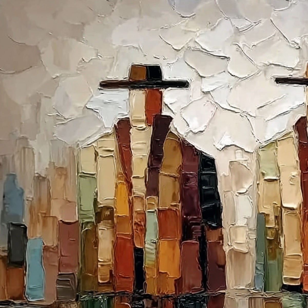 THE COMPANIONS: Textured Abstract Figurative Impasto Painting
