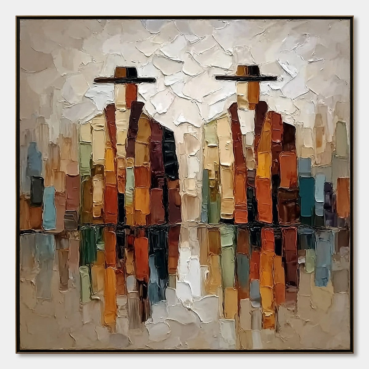 THE COMPANIONS: Textured Abstract Figurative Impasto Painting