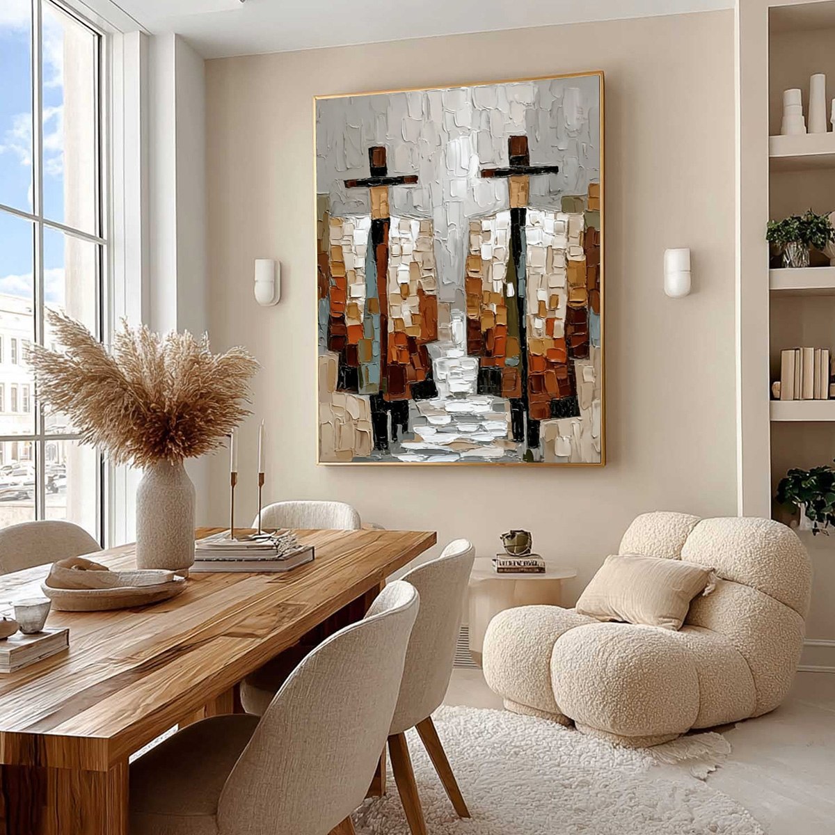THE COMPANIONS: Textured Abstract Figurative Painting of Two People