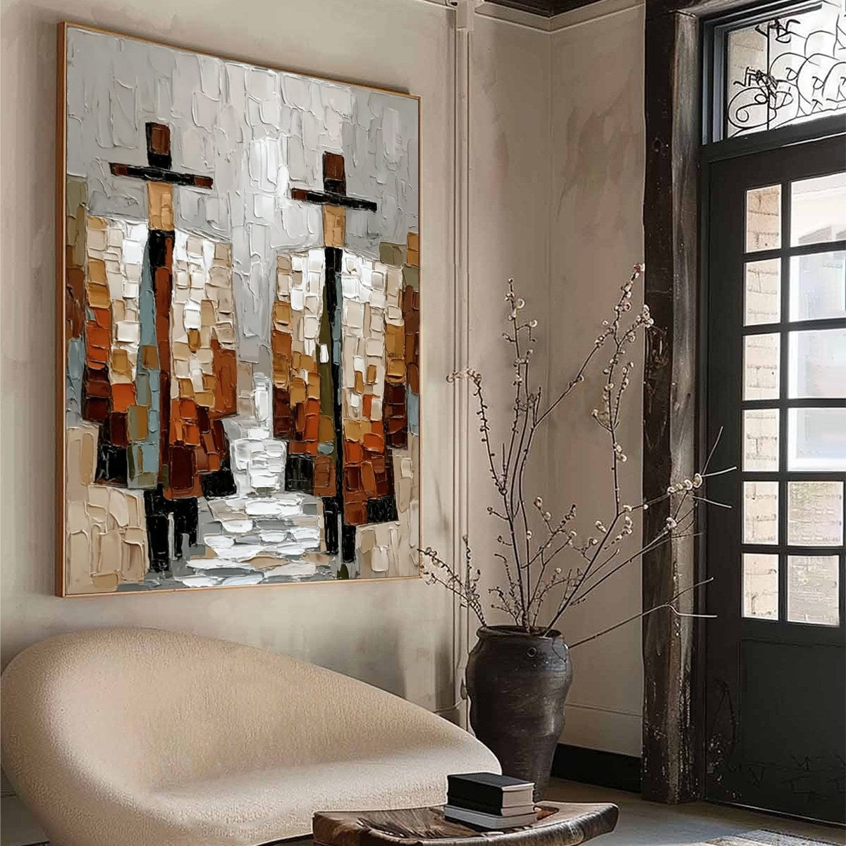 THE COMPANIONS: Textured Abstract Figurative Painting of Two People