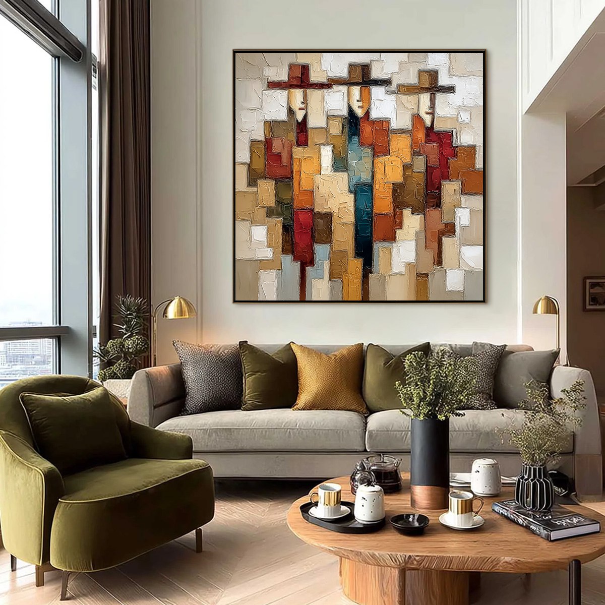 THE COMPANIONS: Textured Abstract Figurative Painting