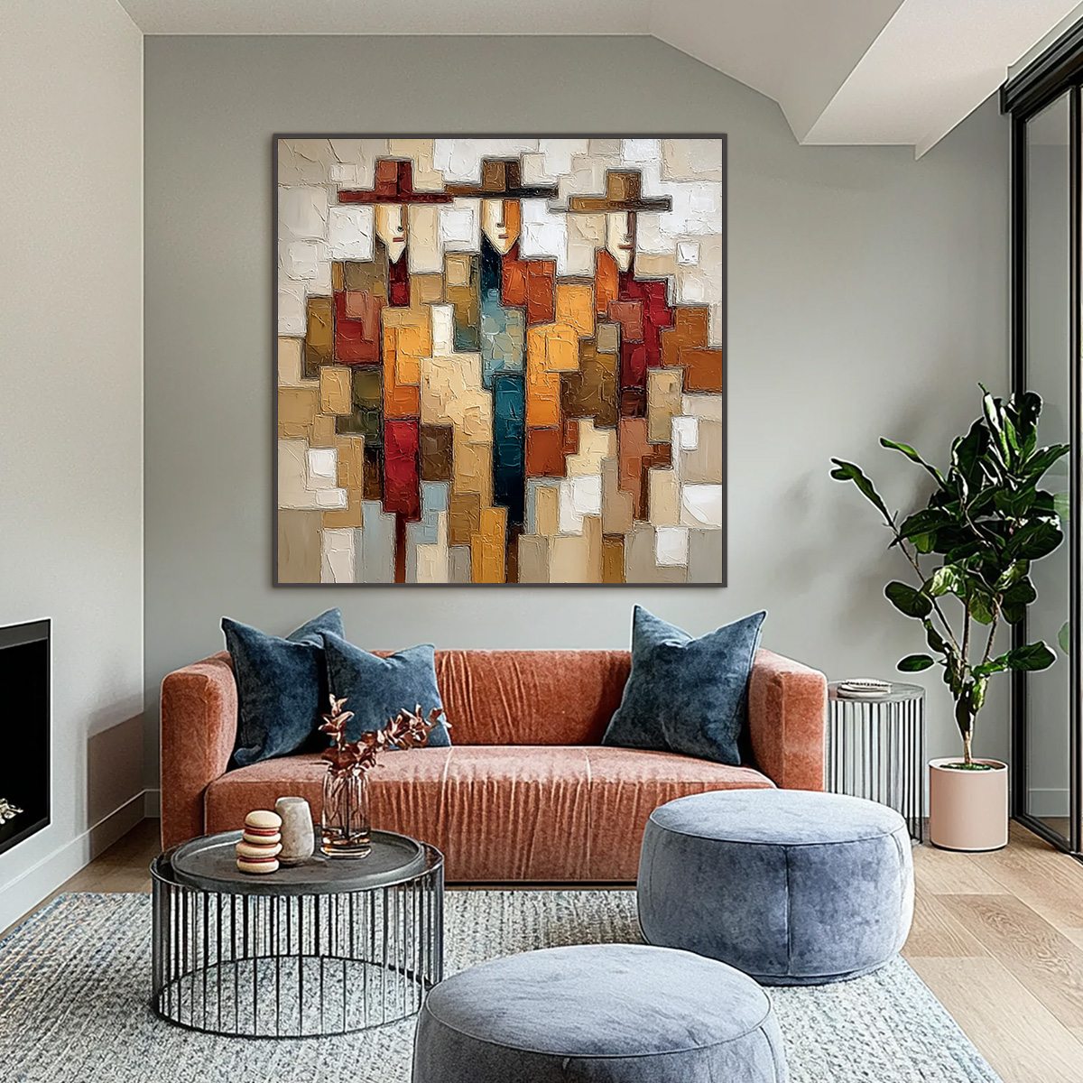 THE COMPANIONS: Textured Abstract Figurative Painting