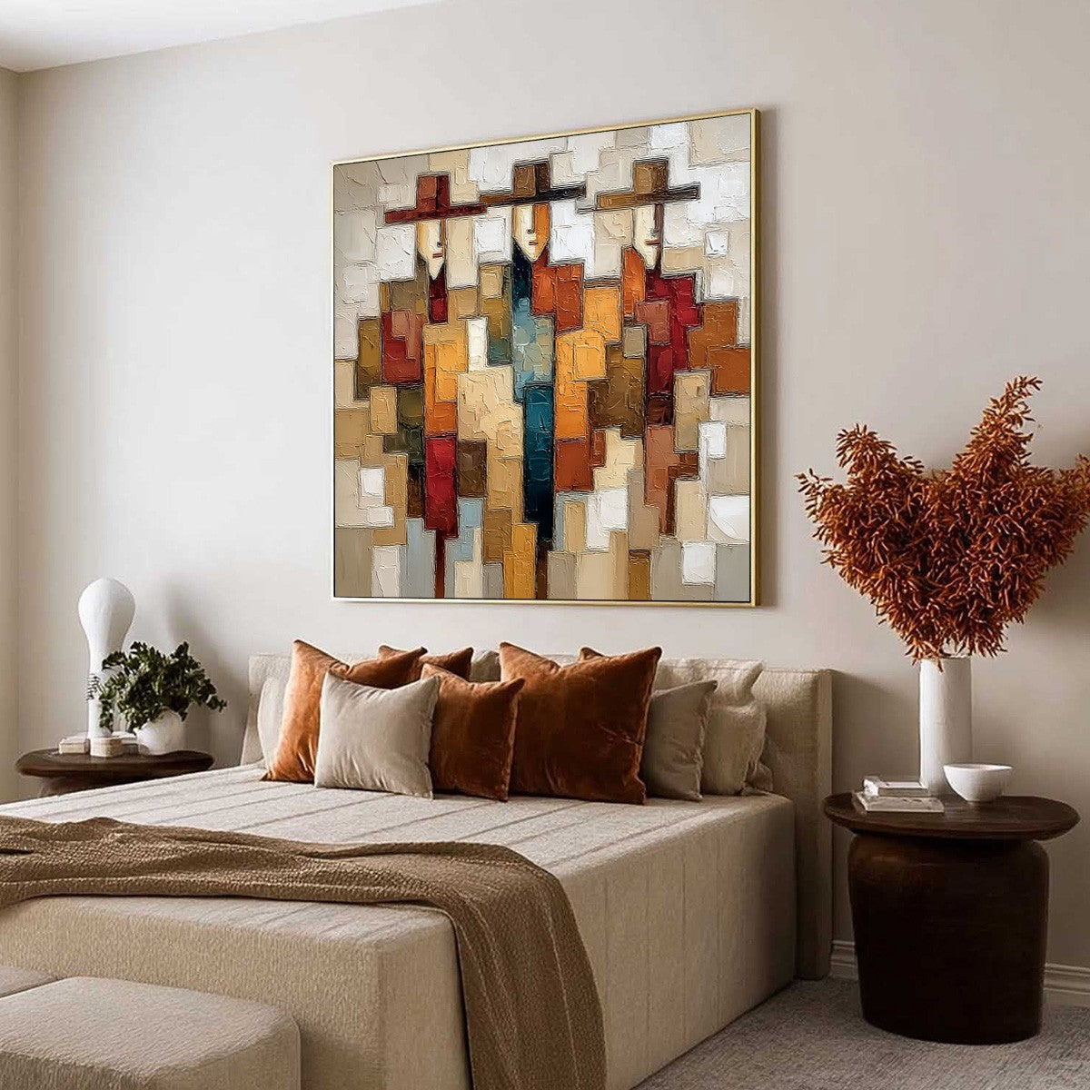 THE COMPANIONS: Textured Abstract Figurative Painting